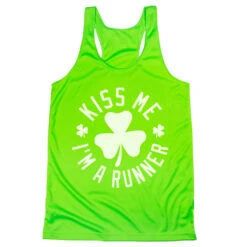 Women's Racerback Performance Tank Top - Kiss Me I Am A Runner Shamrock