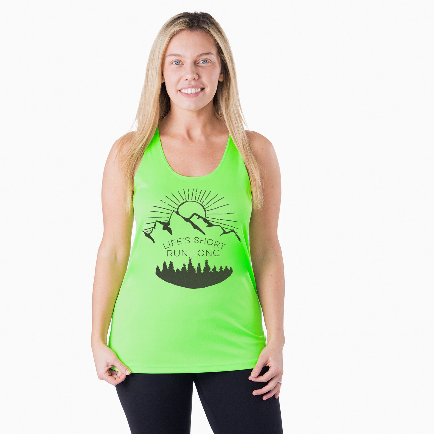 Women's Racerback Performance Tank Top - Life's Short Run Long (Mountains) - Image 2