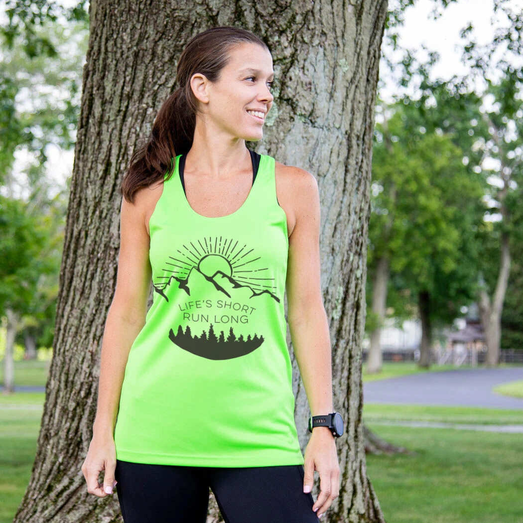 Women's Racerback Performance Tank Top - Life's Short Run Long (Mountains) - Image 4