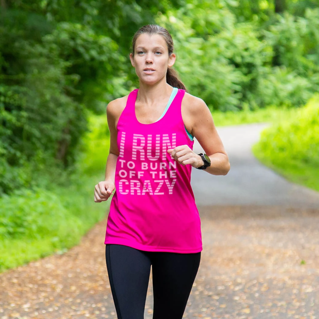 Women's Racerback Performance Tank Top - I Run To Burn Off The Crazy (White) - Image 4