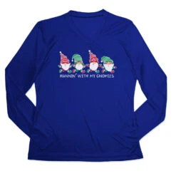 Women's Long Sleeve Tech Tee - Runnin' With My Gnomies® - Christmas