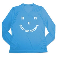 Women's Long Sleeve Tech Tee - Run And Be Happy