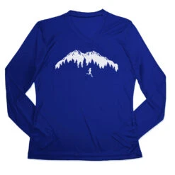 Women's Long Sleeve Tech Tee - Trail Runner In The Mountains