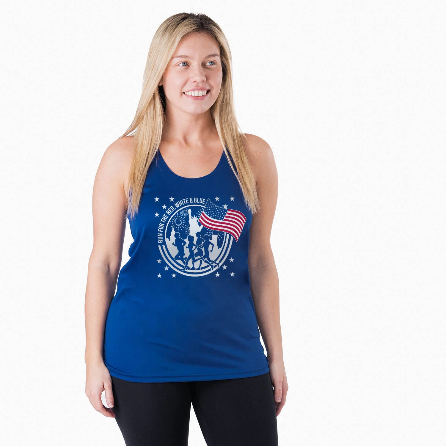 Women's Racerback Performance Tank Top - Run For The Red, White & Blue - Image 2